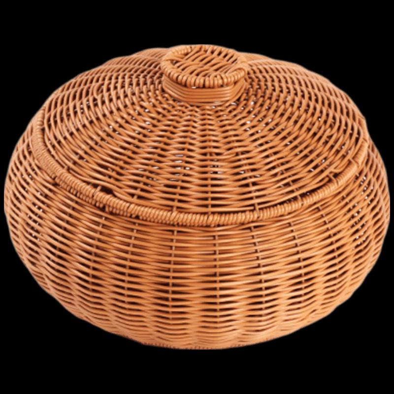 Round Imitation Rattan Woven Storage Basket with Lid