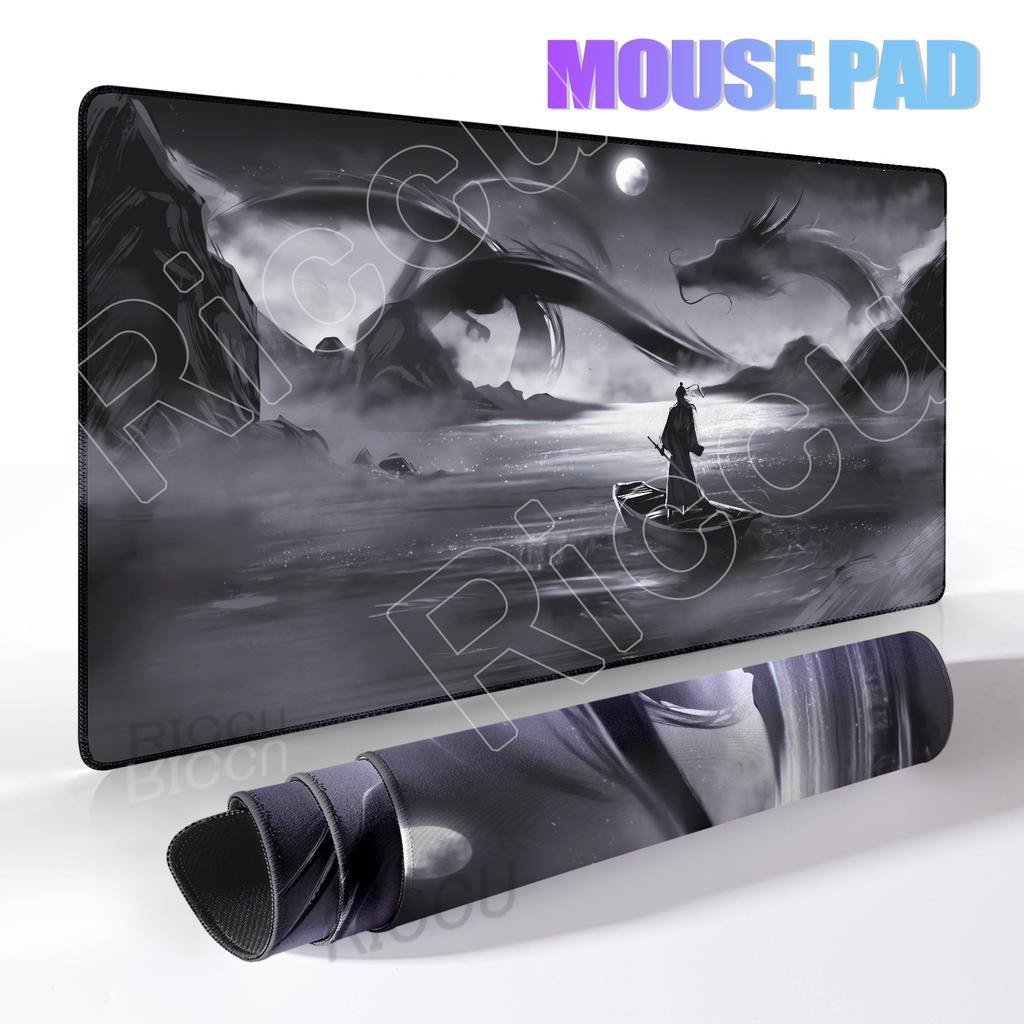 Samurai Black Mouse Pad Large Computer Gamer Table Mat Laptop Art Desk Mat PC Mousepad Non-slip Rubber Keyboard Accessories Pads