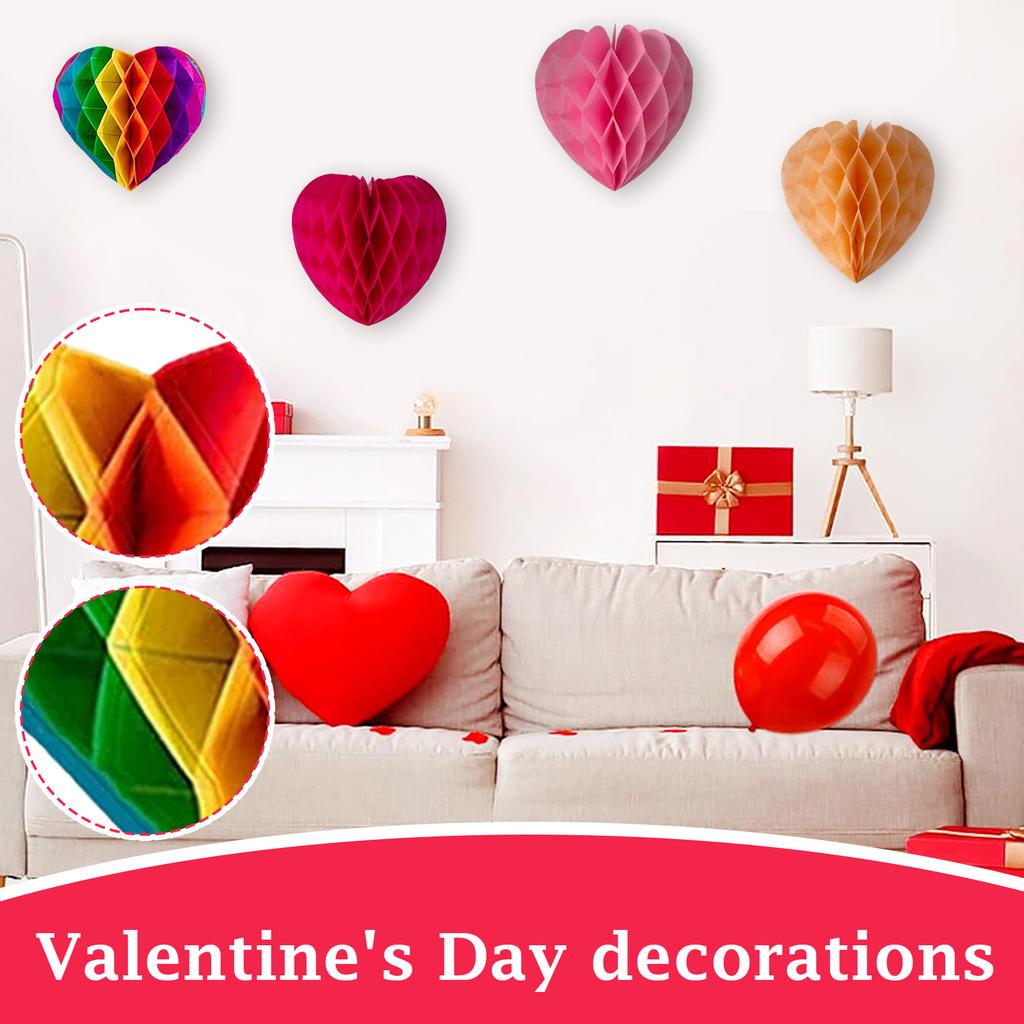 15cm Valentine's Day Party Decoration Heart-shaped Honeycomb Ball Hanging Ornament