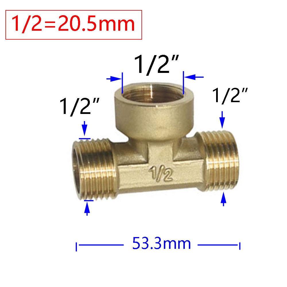Brass 1/2" Male Female Thread Tee Connector T Type Plumbing 3 Way Water Splitter Pipe Fitting Coupler Adapter 1Pcs