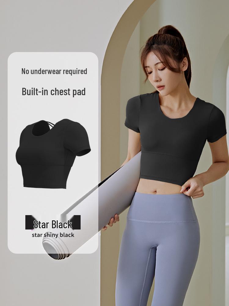 

Women s Quick-Dry Yoga Top with Chest Pads - Short Sleeve, Slim Fit for Summer Fitness XL