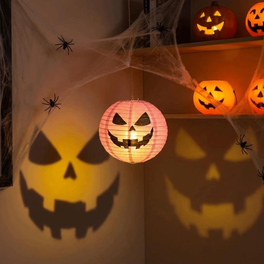 Handmade Halloween Lanterns Color-Blocked Round Paper Lanterns Hanging Lamp Ball  Pub Decor