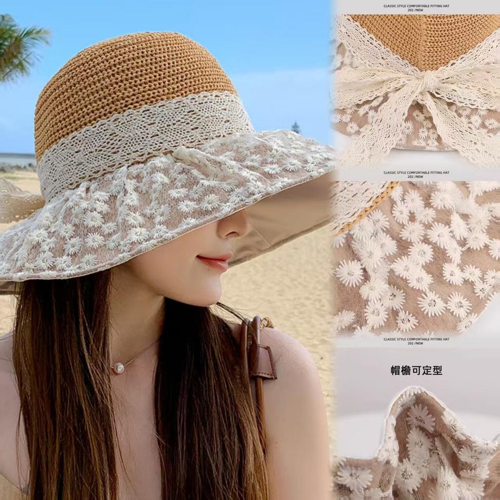 Seaside Vacation Sunscreen Sunshade Straw Hat, Women's Fashion Large Brim Lace Daisy Sun Hat, New Summer Casual Vacation Hat