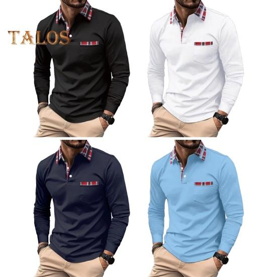 Men Spring Fall Shirt Buttoned Turn-down Collar Long Sleeves Plaid Print Chest Pocket Slim Fit Quick Dry Pullover Fitness Outdoor Training Top