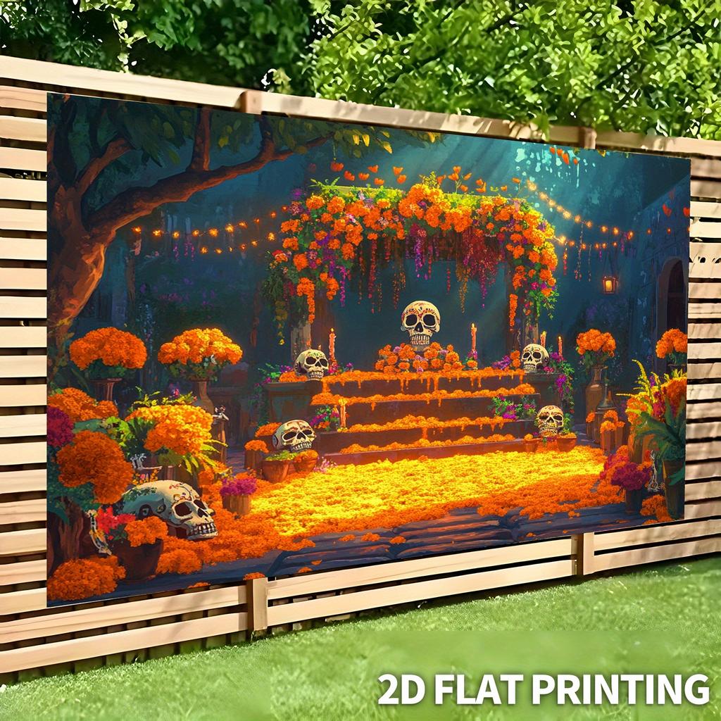 2D plane 1 piece 2D death skull sugar skull peanut flower offering altar flower theme background cloth