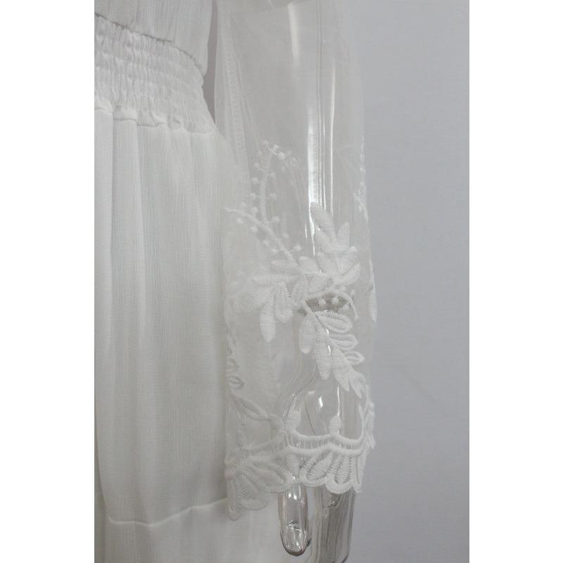 Women's White Chiffon Lace Jacquard Off-Shoulder Evening Gown - Elegant Long Dress for Wedding & Formal Events