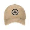 Casquettes de Baseball Unisexes Pentagramme de Baphomet Pentagramme Occulte Crâne de Bouc Chapeaux Lavés Usés Casquette Chapeau Snapback d'Été Vintage