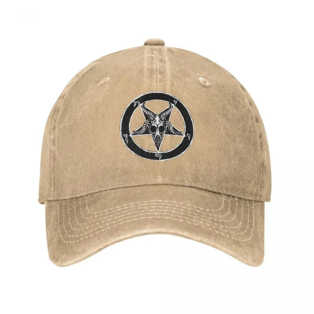 Casquettes de Baseball Unisexes Pentagramme de Baphomet Pentagramme Occulte Crâne de Bouc Chapeaux Lavés Usés Casquette Chapeau Snapback d'Été Vintage