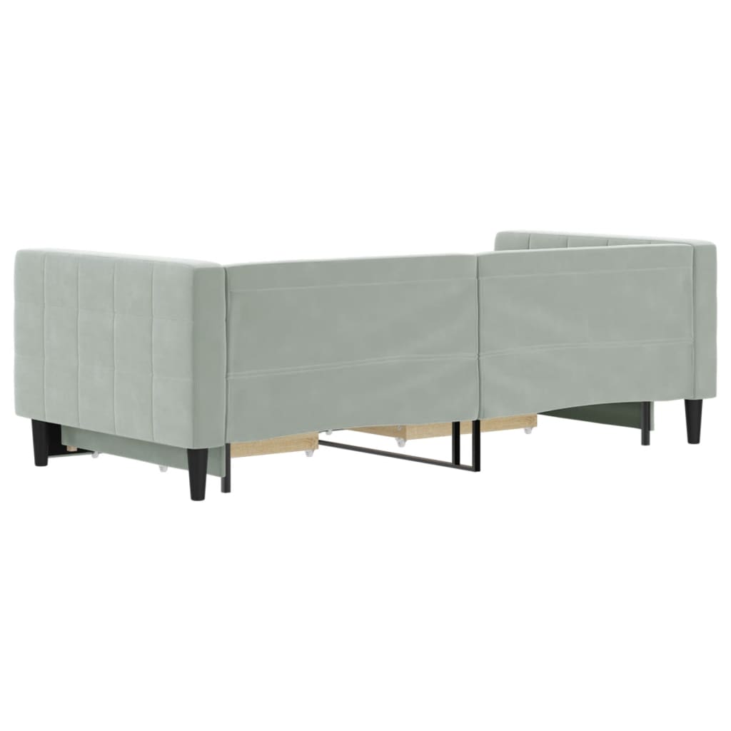 Extendable Daybed with Drawers Light Grey 90x190 Cm Velvet