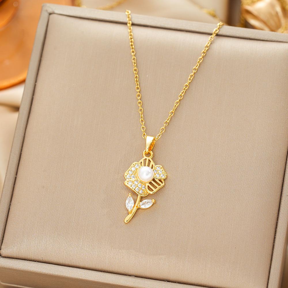 Titanium Steel Necklace For Women Elegant Simple Fashion Zircon Collarbone Chain Light Luxury Niche Jewelry