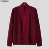INCERUN Oversized Men V Neck Long Sleeve Front Cross Buttons Rib Casual Loose Cardigan