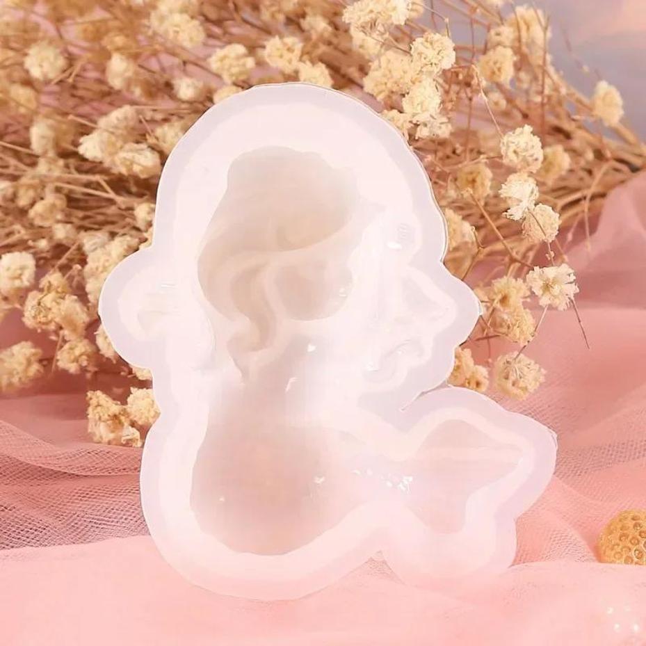 Cute Small Cartoon Sleeping Mermaid Silicone Molds Chocolate Fondant Mould Handmade Soap Mold Mermaid Cake DIY Angel Craft Art