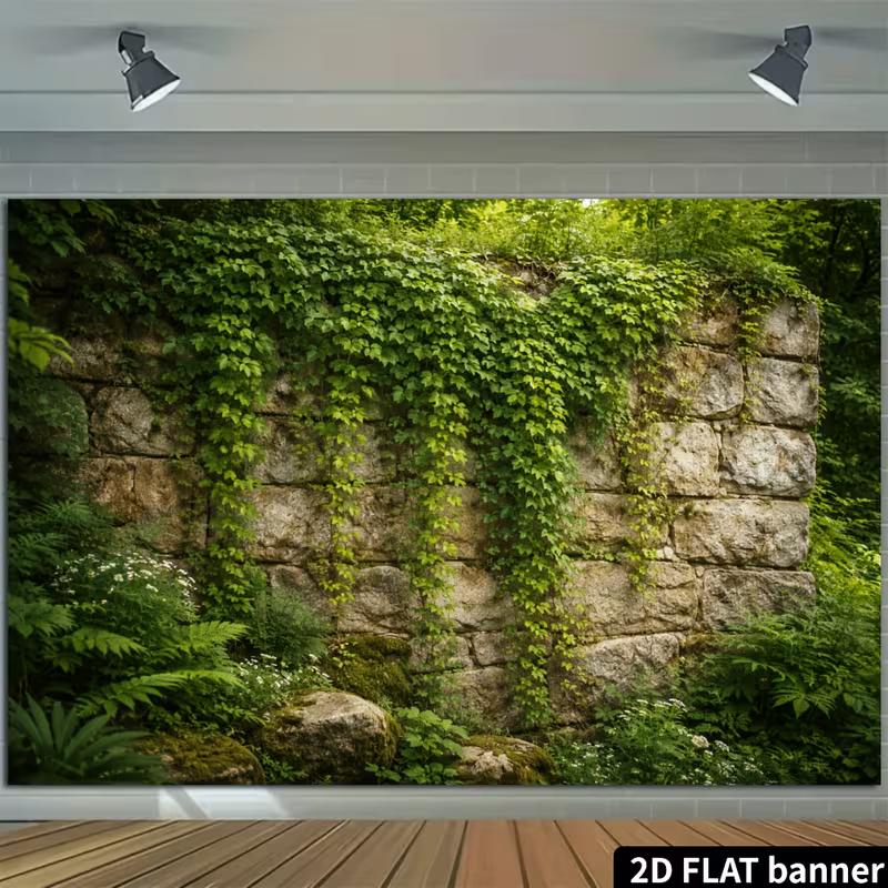 2D Fantasy Mondbeleuchtete Höhle Kulisse, Wald Wasserfall Natur Landschaft Party Banner