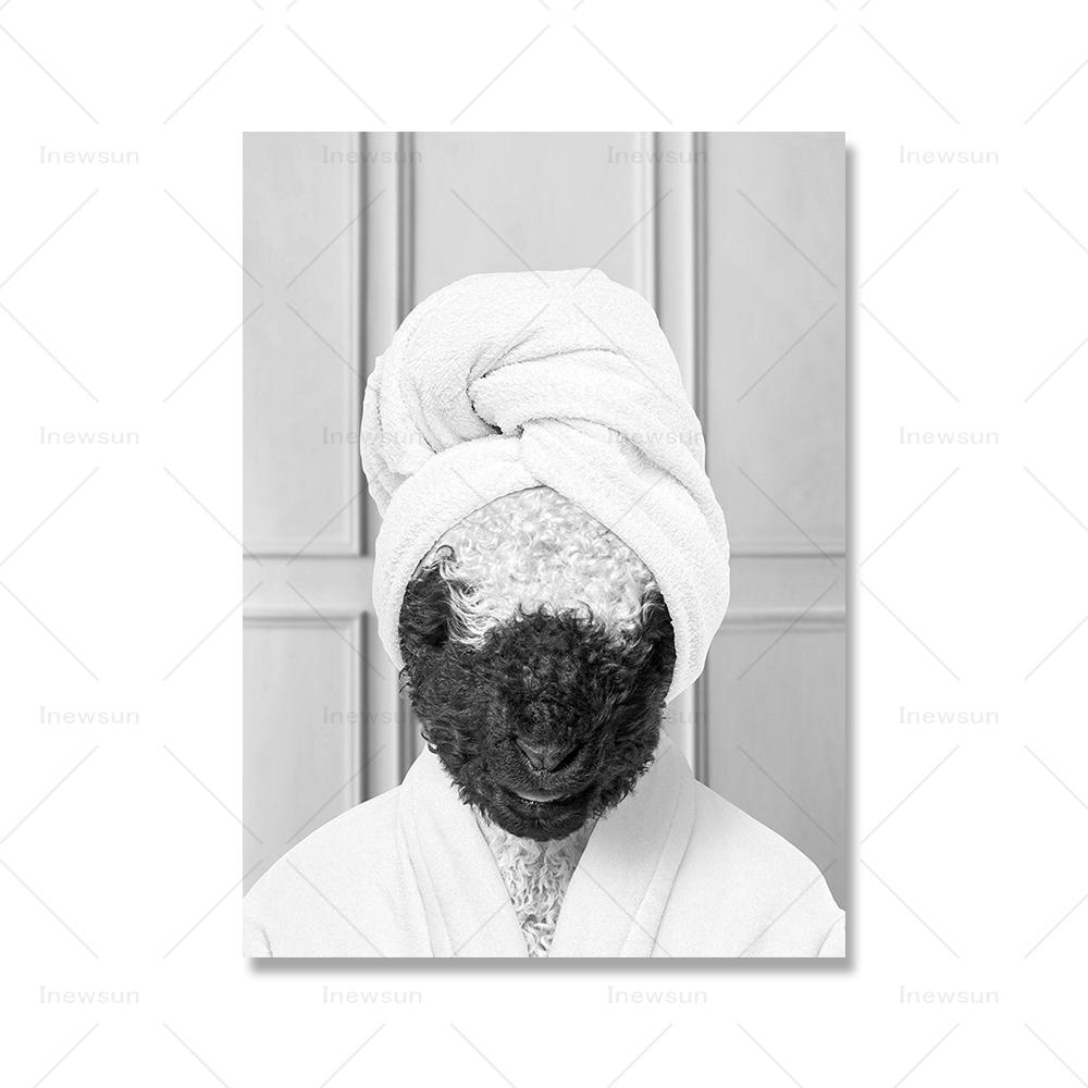 

Очаровательная овца, тигр, свинья с красивой попкой, холст, постер, картина для ванной комнаты для малышей, черно-белое животное в туалете, настенные художественные принты 21x30cm No Framed