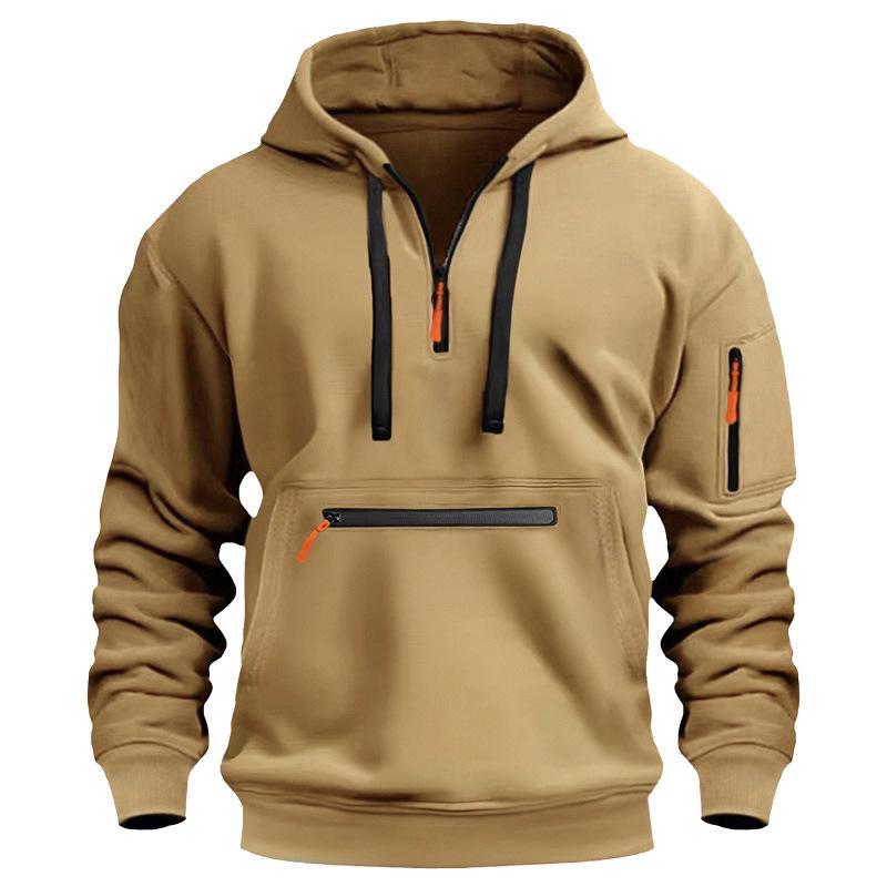 Men's Multi-Zip Pocket Hoodie, European Size, 220g Fabric, Autumn/Winter Style Sweatshirt