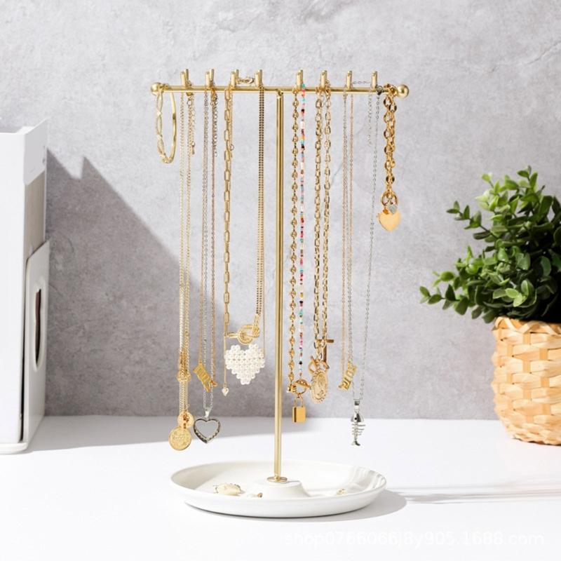 Stylish Metal Necklace and Jewelry Stand Elegant Organizers Portable for Accessories and Watches Home Organization