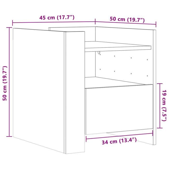 VidaXL Table de chevet chêne sonoma 45x50x50 cm bois d’ingénierie, meuble de chevet, table d'appoint, armoire de lit, 848278