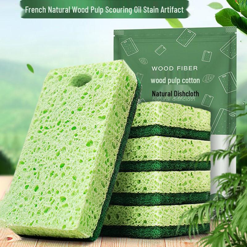 Eco-Friendly Wood Pulp Cotton Kitchen Sponges - Non-Stick Oil Scouring Pads and Cleaning Cloths