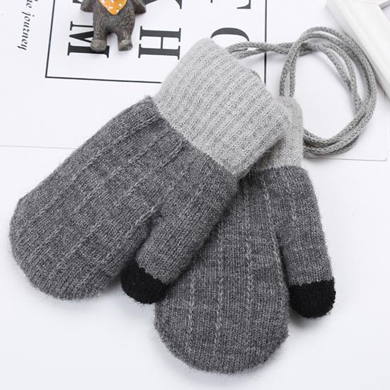 Kids Winter Double Layer Thick Warm Full Finger Stitching Knitted Gloves