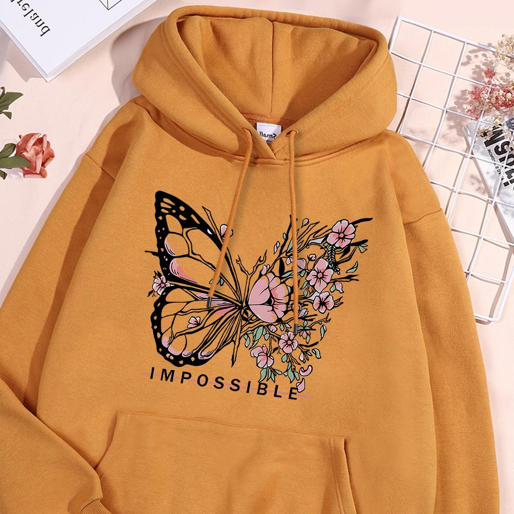 A butterfly composed of butterflies and flowers Female Sweatshirt Street fur-liner Hooded Hipster S-2XL Hoodies Autumn Warm