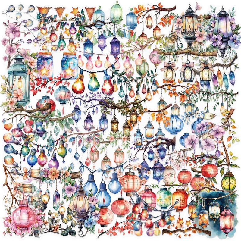 

50PCS Cute Colored Lamp PVC Sticky Sticker Aesthetic DIY Decoration Scrapbooking Hand Accounting Supplies