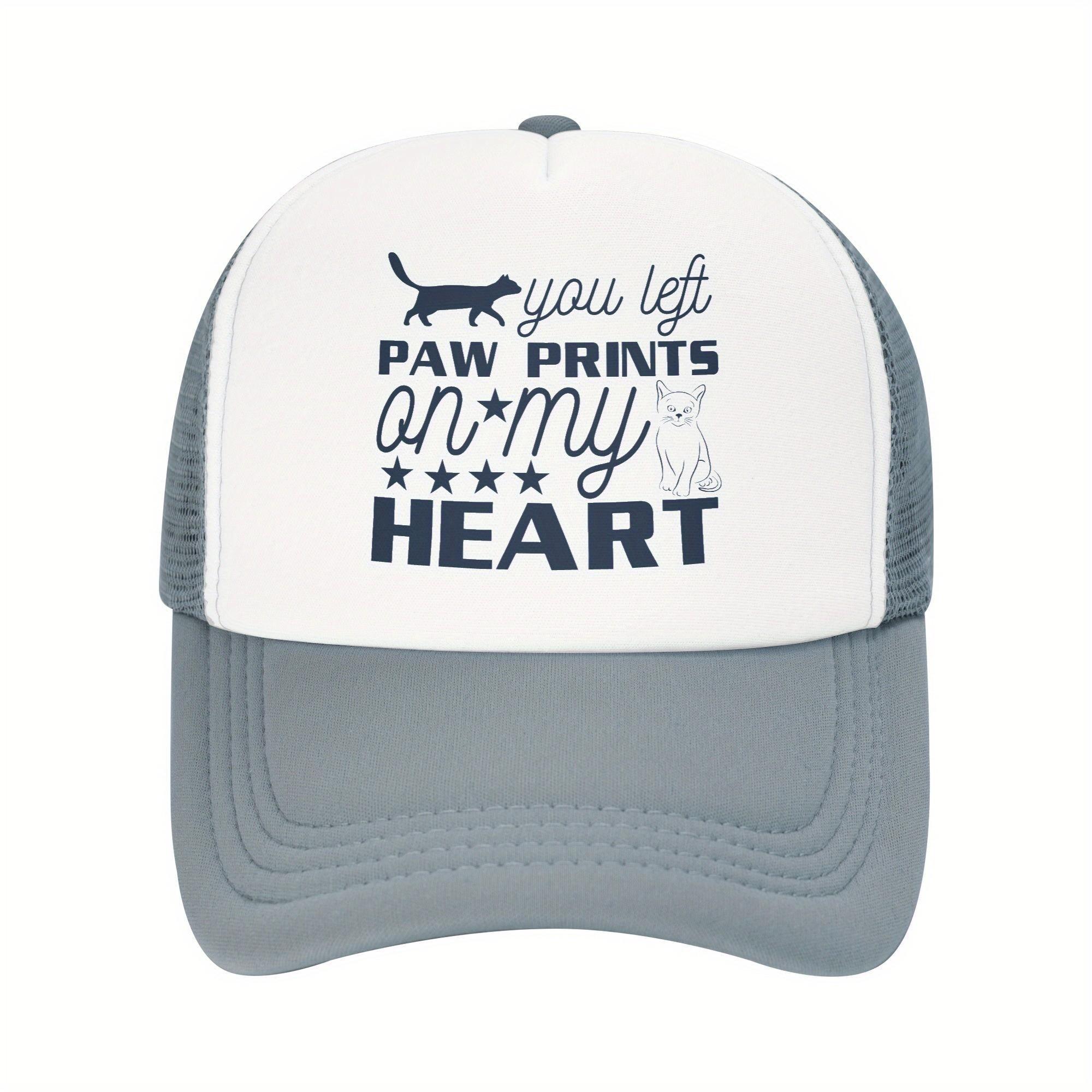 Cat Lover You Left Paw Prints on My Heart Mesh Trucker Hat Casual Adjustable Adult Cap One Size