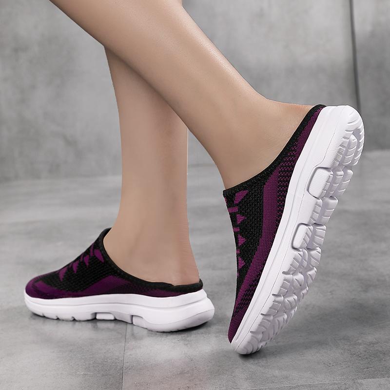 Women's Sandals Backless Walking Sneakers Summer Slip-on Mule Shoes Closed Toe Slippers Plus Size