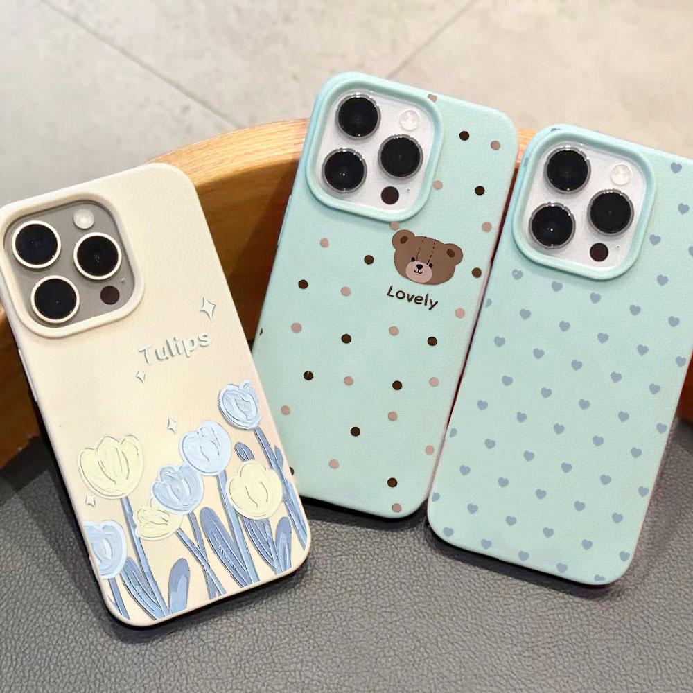 Luksusowe Miękkie Skórzane Etui na Telefon Dla iPhone 16 Funda iPhone 11 15 Pro Max 13 14 Plus 12 16promax 15promax 13promax Pokrowiec z Kwiatami