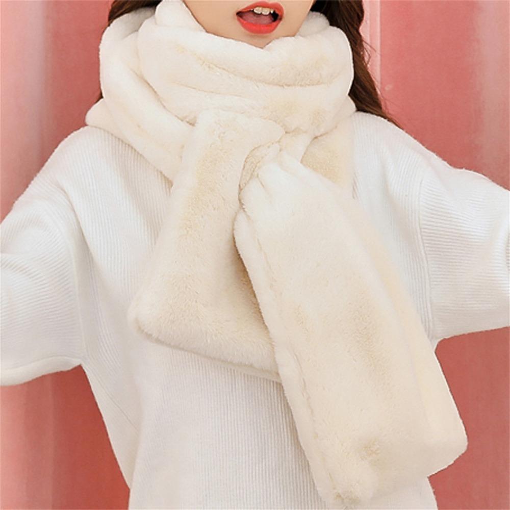 Soft Plush Faux Fur Scarf Thicken Warm Neck Protector Fashion Shawl Scarves for Women