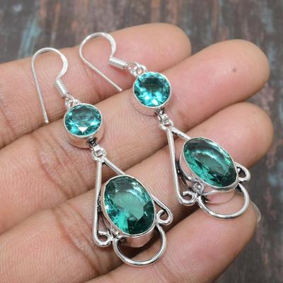 Aqua Aapatiet Edelsteen Handgemaakte Massief 925 Sterling Zilver Sieraden Oorbel Voor Haar