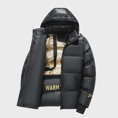 Men's Black and Gold Hooded Winter Coat - Thick Warm Graphene Cotton Jacket