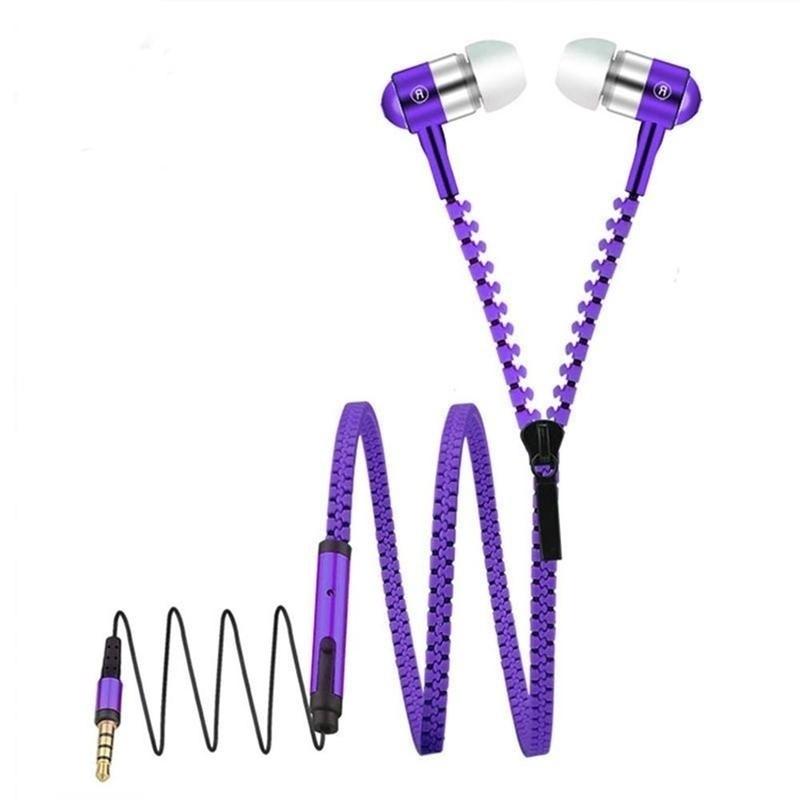 3.5mm In-Ear Zip Zipper STEREO Hands Free Headphones Headset +Mic Earphones Cool