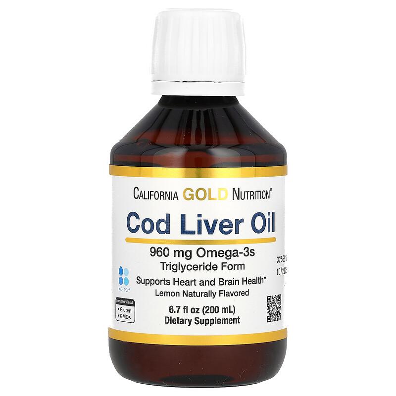 Cod Liver Oil with Omega-3 Fatty Acids, EPA, DHA, Vitamins A and D, Norwegian, Triglyceride Form, Natural Lemon, 6.7 fl oz (200 ml)