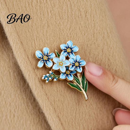 Unique Jewelry for Daily Wear Forget Me Not Flower Brooch, Alloy Blue Floral Lapel Pin, Memorial Enamel Gold Metal Pin Brooch Coat, Dress, Hats, Bags,