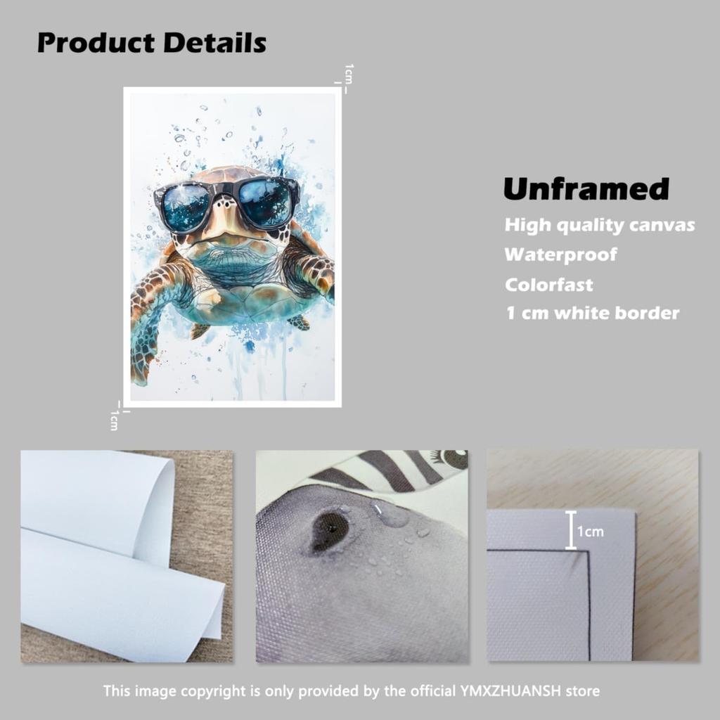YMXZHUANSH Sea Turtle Canvas Wall Art for Bathroom Turtles with Glasses Pictures Funny Turtle Painting for Home Decor Unframed(White 12.00" x 18.00")