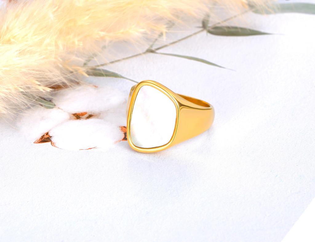 JeeMango New Stainless Steel Geometric Shell Rings 18K Gold Plated Handmade Bohemia Party Ring For Women Free Shipping JR2