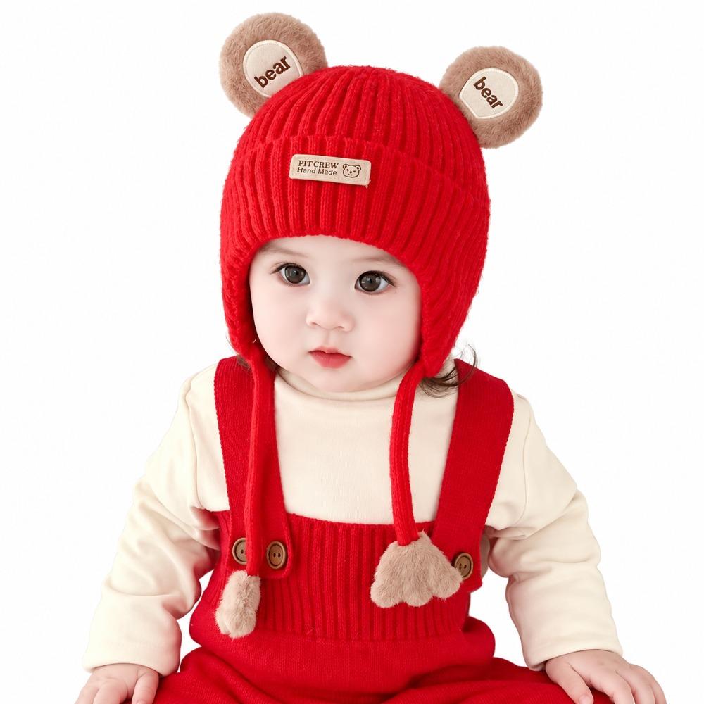 Cotton Baby Bear Hat Ribbed Knit Kids Knitted Cap New Toddler Winter Hat Toddlers