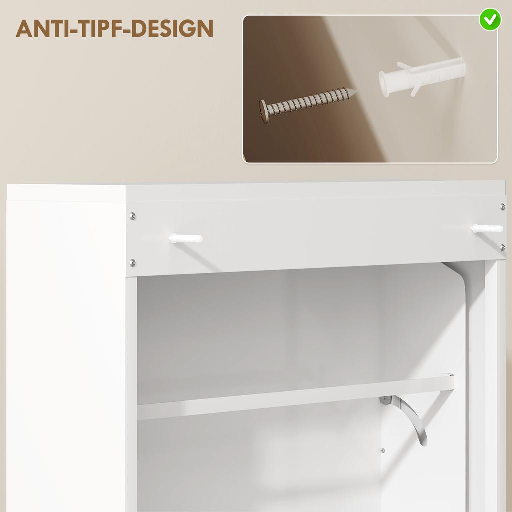 Metal Shoe Cabinet with 3 Flip-Down Compartments, Slim Shoe Cabinet, Wall-Mounted, for 6 Pairs of Shoes, White