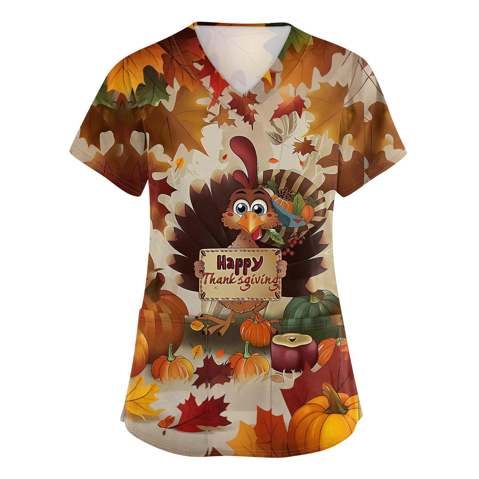 

Women s V-neck Christmas Printed Short-sleeved Pocket Side-slit Protective Suit Top L