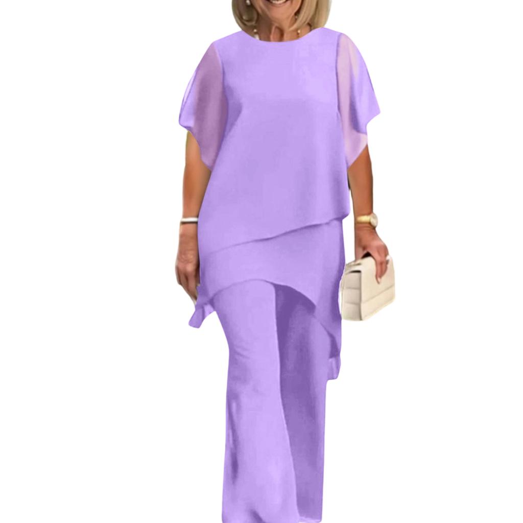 Women's Fashion Casual Solid Color Loose Fit Asymmetric Hem Two Piece Set Top and Pants Lightweight Comfortable Outfit for Daily Wear