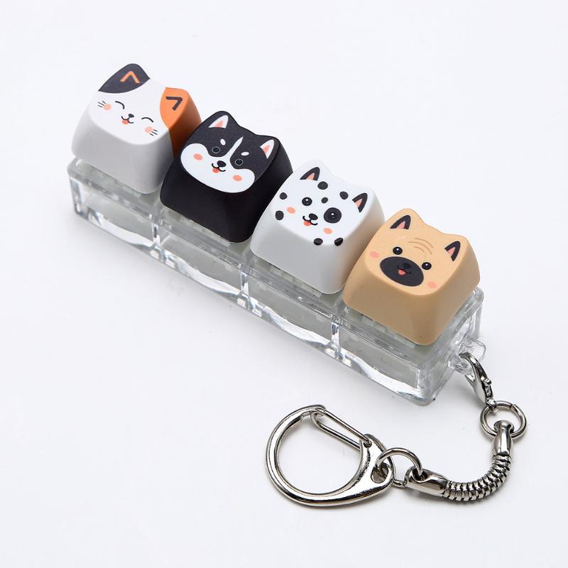 Cute Cats And Dogs Keychain 4 Keys Keyboard Key Ring Backpack Pendant Decompression Tool Stress Relief Toy