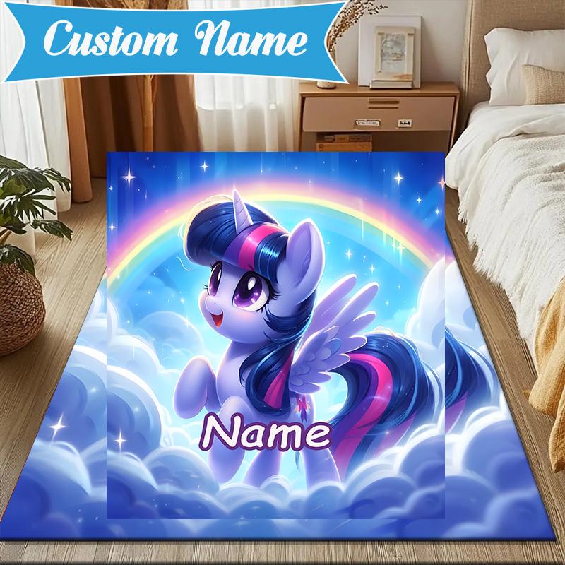 Custom Name Rainbow Unicorn Dream Rug for Living Room, Game Rooms, Office, Bedroom, Floor Mat Playful Design, fan gifts Christmas decor
