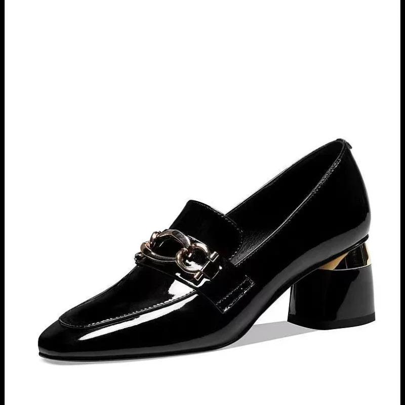 Square Heel Metal Chain Pumps Loafer Women Shoes Fashion Slip On Slipper Luxury Design Casual Mary Janes Shoes Spring Summer
