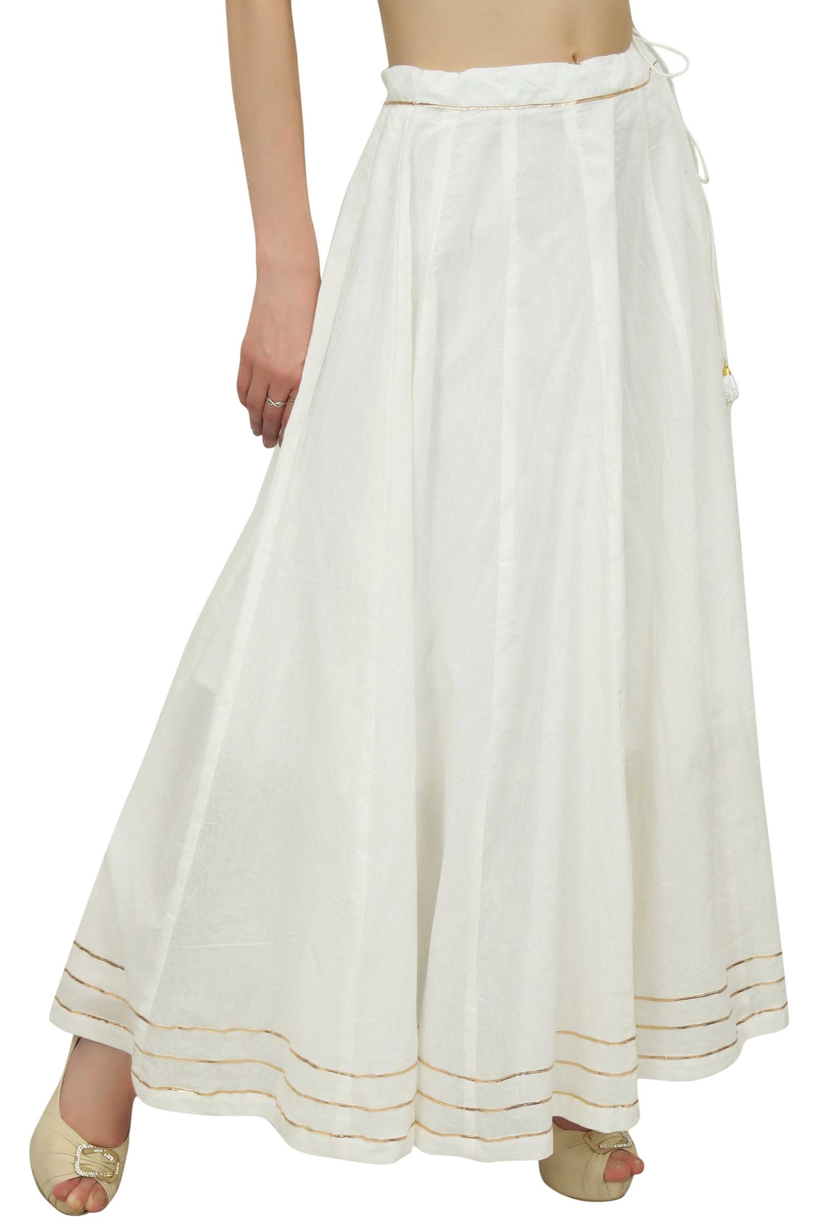 

Bimba Women s Cotton Green Skirt Gota Patti Design Drawstring Tassel Waist-L XXX-Large білий