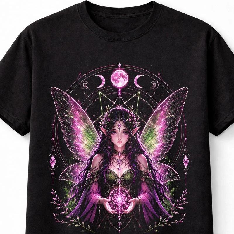 Fairy Moon Witchcraft Celestial Fantasy Gothic Black Unisex TShirt S