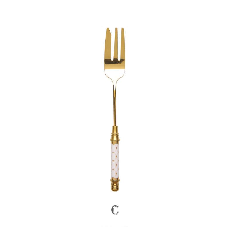 Stainless Steel Gold Cake Fork Dessert Forks Fruit Fork Ceramic Long Handle Used For Pastry in Party Snail Forks Restaurant