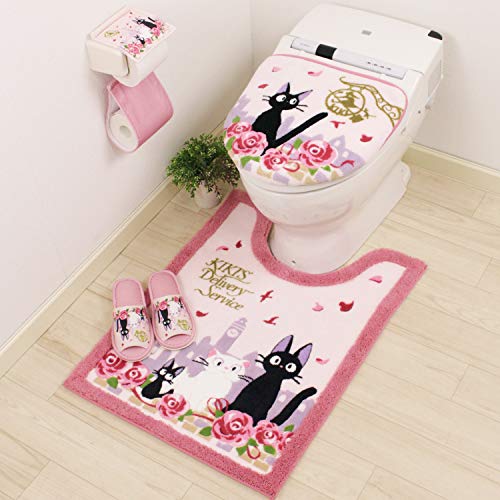 Senko Kiki's Delivery Service Toilet Supplies: Jiji and the Date Long Toilet Mat, Approx. 80 x 60 cm, Pink, Character Jiji, Cat, Ghibli Design, 37179