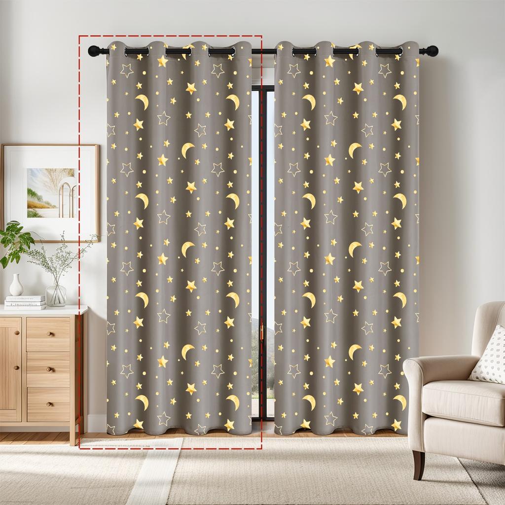 1Pc Modern 100% Blackout Curtain Grommet Top   Big Star And Moon Pattern Window Curtains For Living Room Bedroom   Home Decor