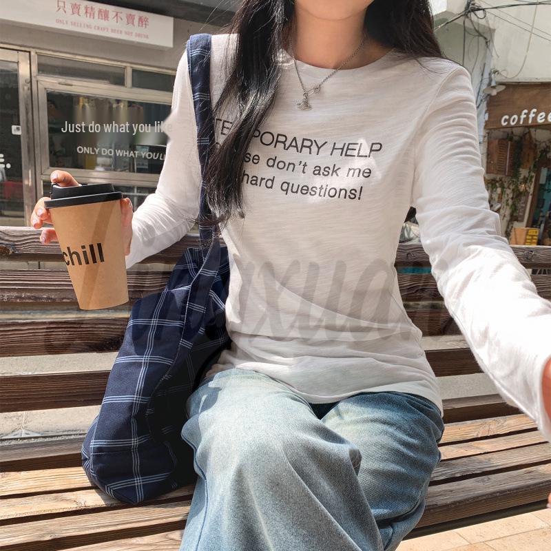Women s Autumn/Winter 2026 Long Sleeve Cotton Letter Print T-Shirt Small белый