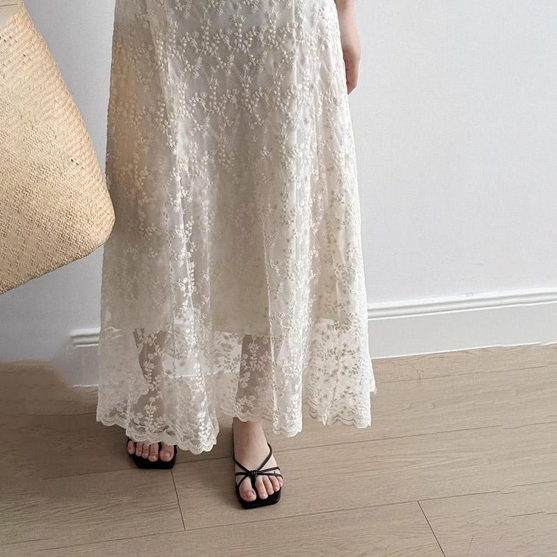 Camisole Dress Summer Lace Sexy Embroidery Crushed Flower Skinny Peplum Vacation Seaside Beach Dresses